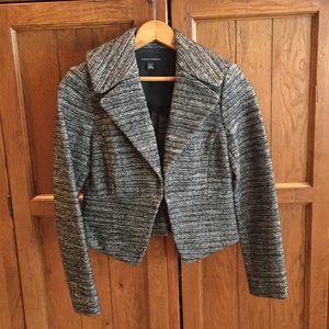 Black and grey tweed wide lapel blazer